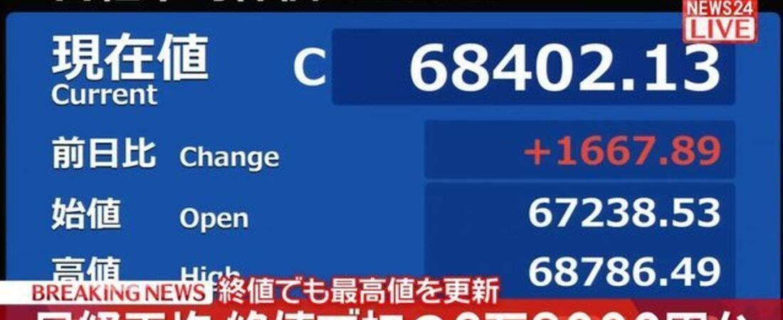 日経平均 終値で初の6万8000円台